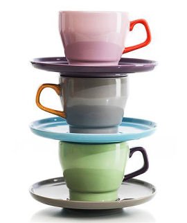 POP cups and saucers Stack of colourful cups and saucers