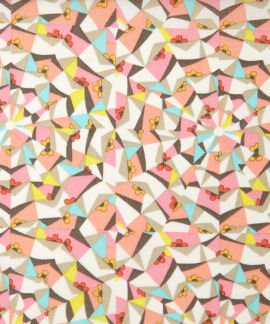 Liberty Tana Lawn design with pastel multicoloured patchwork of shapes