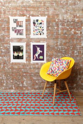 Red Arrow Rug Orange and red arrow rug with yellow Armrest Chair