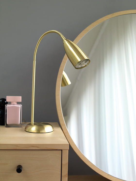 Emil Dressing Table detail with brass lamp
