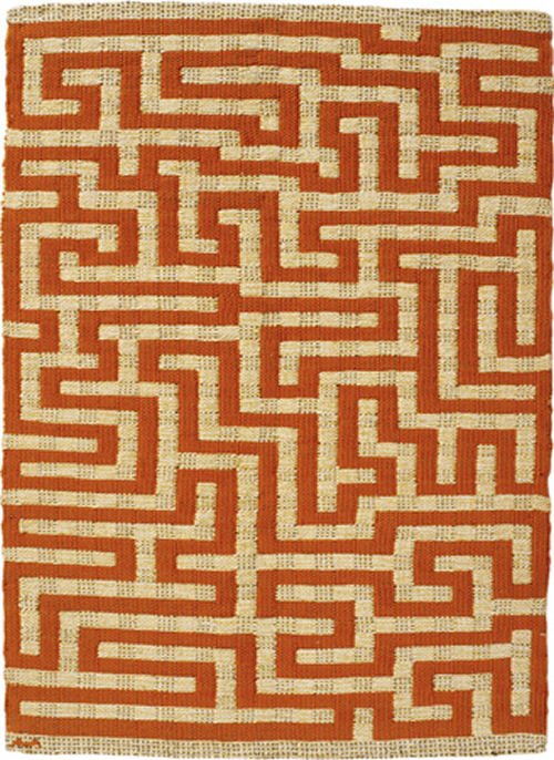 Anni Albers weaving Red Meander Anni Albers weaving Red Meander, red and gold maze style geometric pattern textile