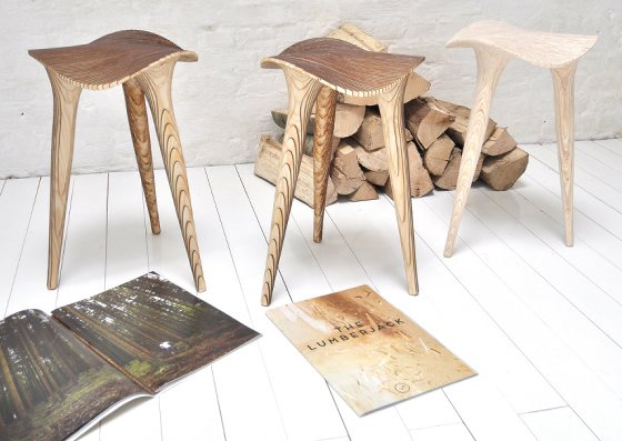 Group pf 3 wooden Sadl Stools and magazines