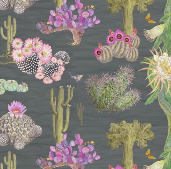 Newton Paisley Cactus Mexicanos linen fabric - grey Newton Paisley Cactus Mexicanos linen fabric - grey