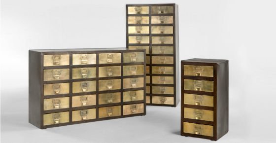 Stow Storage Units Stow steel storage units with brass drawers from Made.com