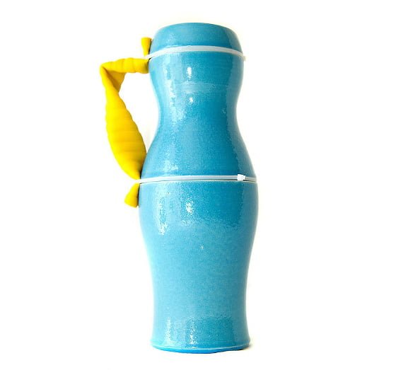 Colourful jug by Taz Pollard Ceramics in turquoise with yellow rubber handle