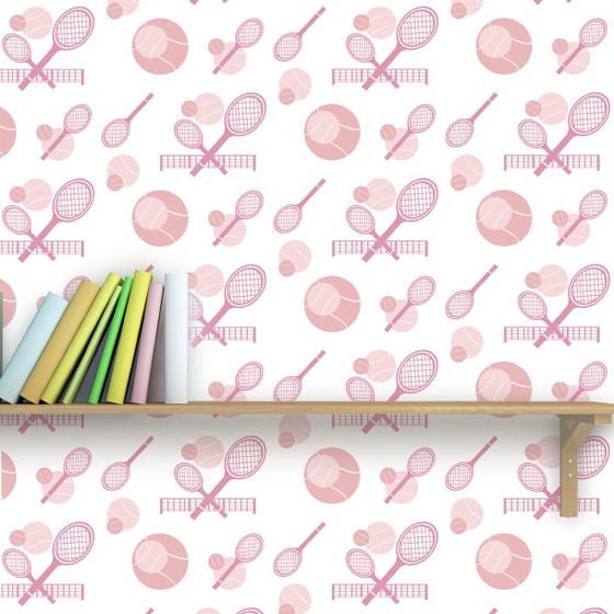 White wallpaper with pink tennis motifs by ATADesigns