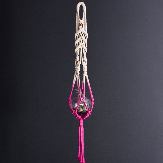 Pink and natural macrame plant hanger by Knot Native