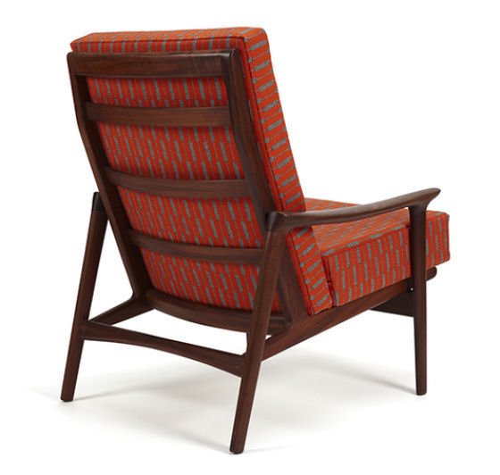 Orange and grey Totley upholstery fabric on mid-century chair