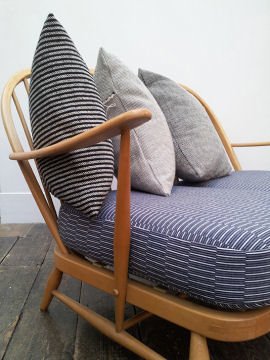Blue, grey and cream  woven upholstery fabrics