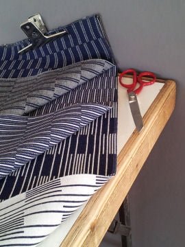 Swateches of Wrekin upholstery fabrics with scissors