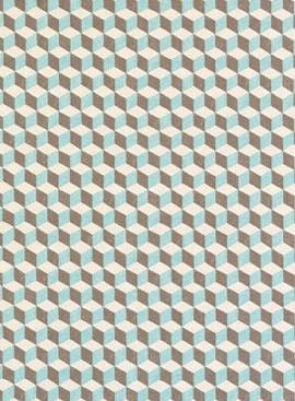 Balyan geometric 3D cube fabric by Osborne and Little in grey and blue
