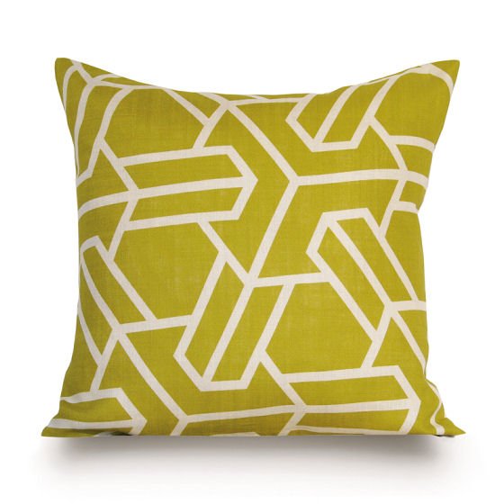 Green and cream geometric design cushion