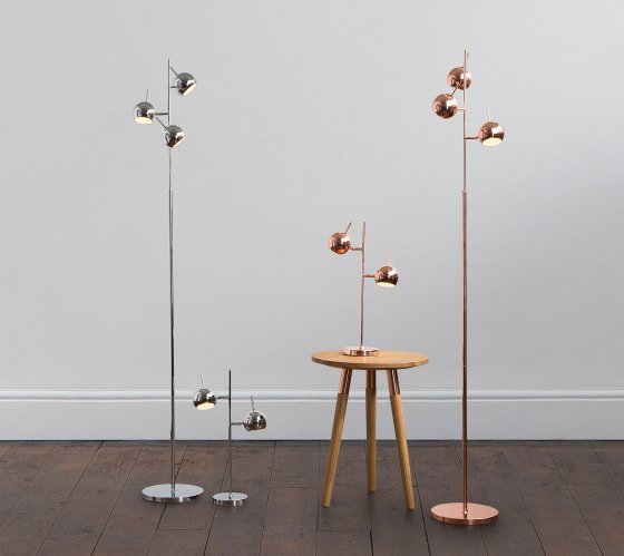 Austin Retro Floor Lamps in copper and chrome