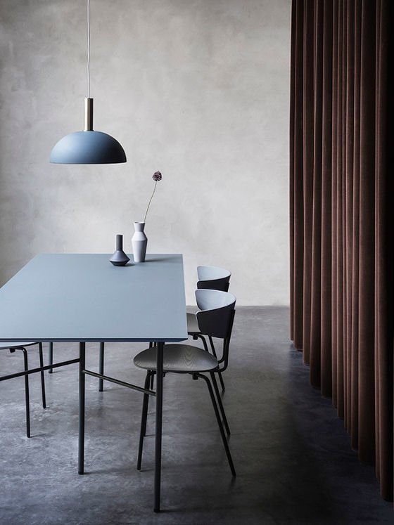 Collect Lighting contemporary pendant light in brass and blue in contemporary dining room