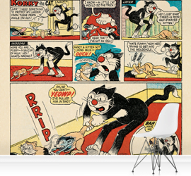 Giant wall mural made from page of vintage comic, with black cat