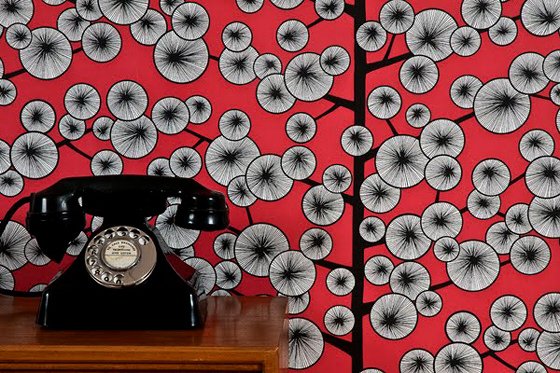 Cottontree wallpaper Red, grey and black cotton tree wallpaper by MissPrint
