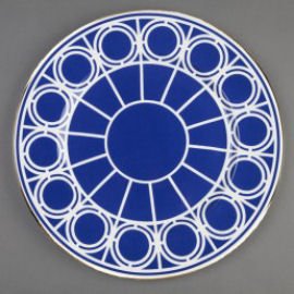 Serving Plate by Custhom in royal blue and white Palladian pattern