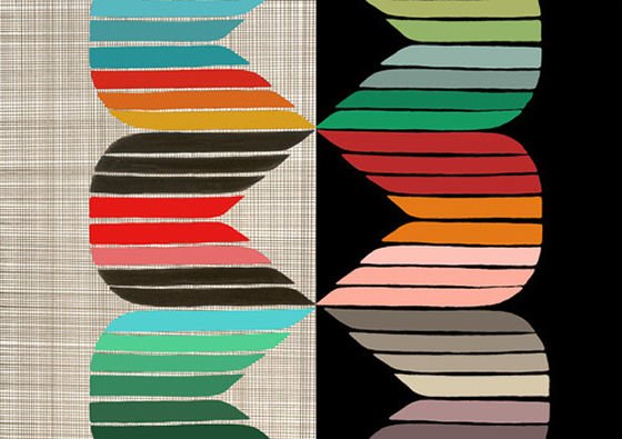 Group Hug by Inaluxe from Easyart Print of mixed media collage with strips of bright colours creating geometric shapes