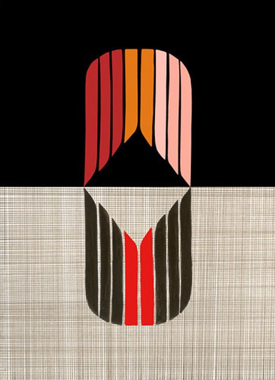 Midnight Lovers Art print with black and linen texture background with coloured strips forming abstract shapes