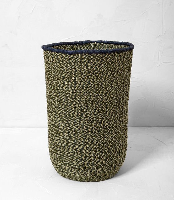 Ferm Living Braided Floor Basket medium size in green and blue