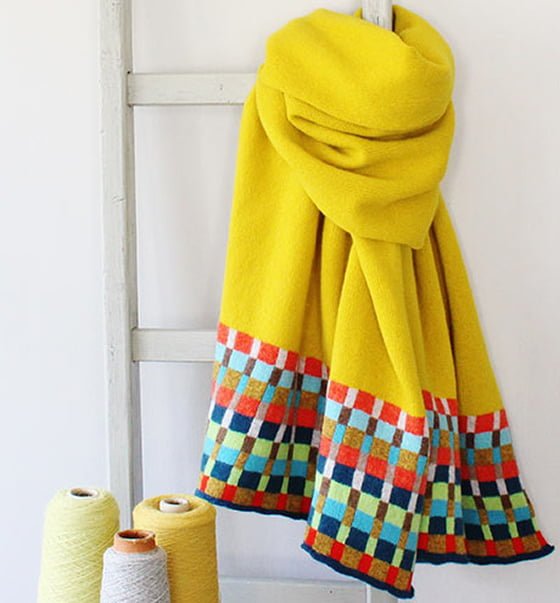 Colourful knitted throw by Gabrielle Vary