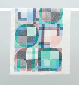 Contemporry Screenprint in green pinks and greys 