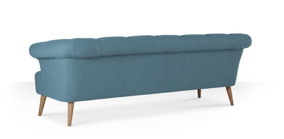 Back view of contemporary Chesterfield sofa in blue