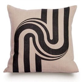 natural linen cushion with black geometric curve motif from Rouge du Rhin
