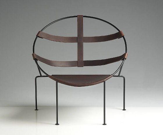 FDC1 Leather Armchair FDC1 leather and steel armchair in shape of tribal mask