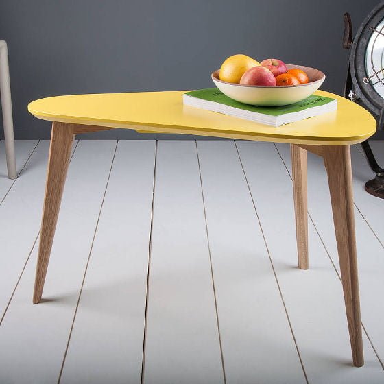 Pear Coffee Table by Obi Furniture Yellow pear shaped coffee table with wooden legs by Obi Furniture