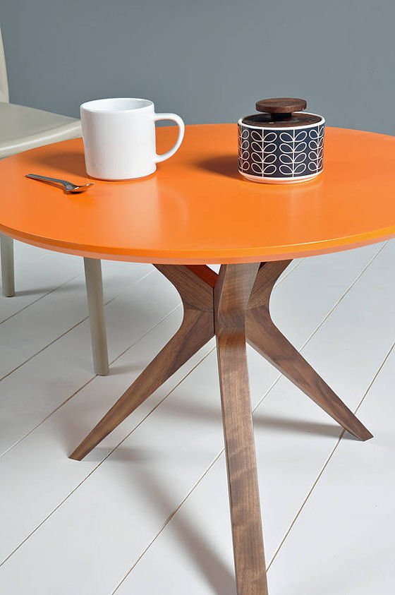 Trio Coffee Table Trio Coffee Table with orange lacquered tob and walnut legs