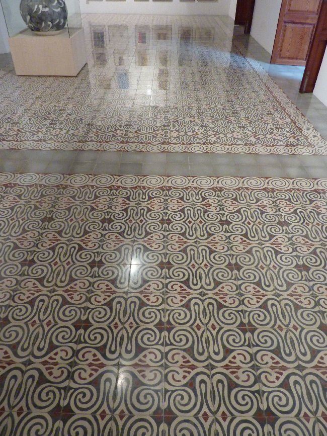 Original patterned hydraulic tiles at Ca'n Prunera, Soller Majorca