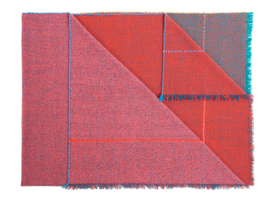 Zuzunaga colourful wool blanket in shades of red and turqoise