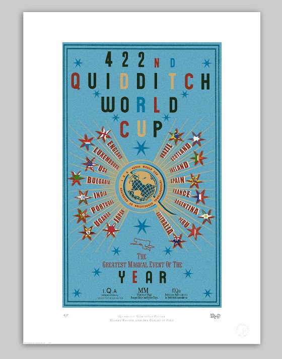 Quidditch World Cup poster by Printorium in turquoise and multi colours by Printorium, the Harry Potter graphic designers
