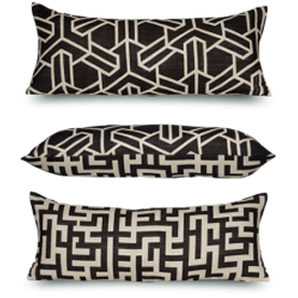 Reversible linen cushions with black and white geometric design by Rouge du Rhin