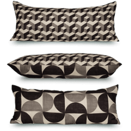 Reversible linen cushions with black and white geometric design
