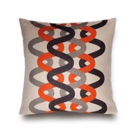 natural linen cushion with wavy lines in grey, orange and black by Rouge du Rhin