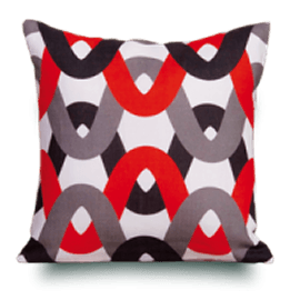 Geometric patterned cushion in red, gray, black and white by Rouge du Rhin