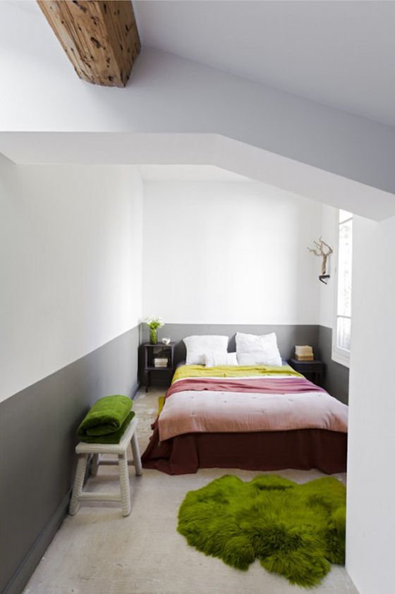 Contemporary bedroom with pink and green colour palette