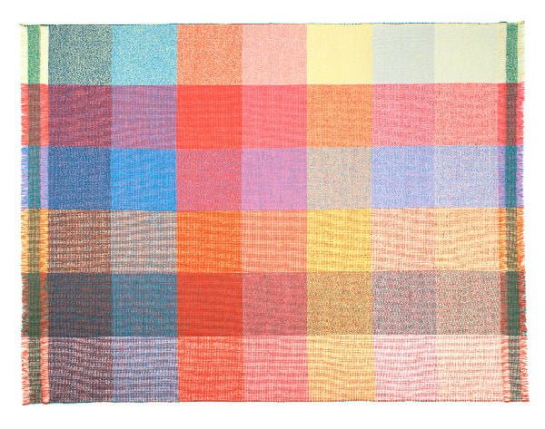 Zuzunaga colourful checked wool blanket in orange, yellow and blue