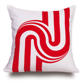 White linen cushion with red geometric curve motif Rouge du Rhin