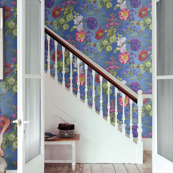 Alexandria Lapis contemporary floral wallpaper by Designers Guild in blue