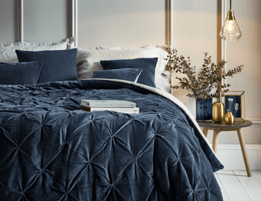 navy cotton velvet quilt with linen backing