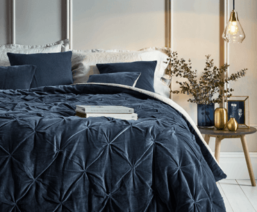 navy cotton velvet quilt with linen backing