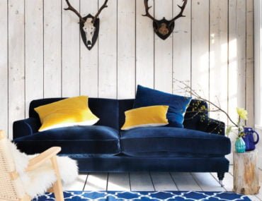 contemporary navy blue velvet sofa