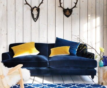 contemporary navy blue velvet sofa